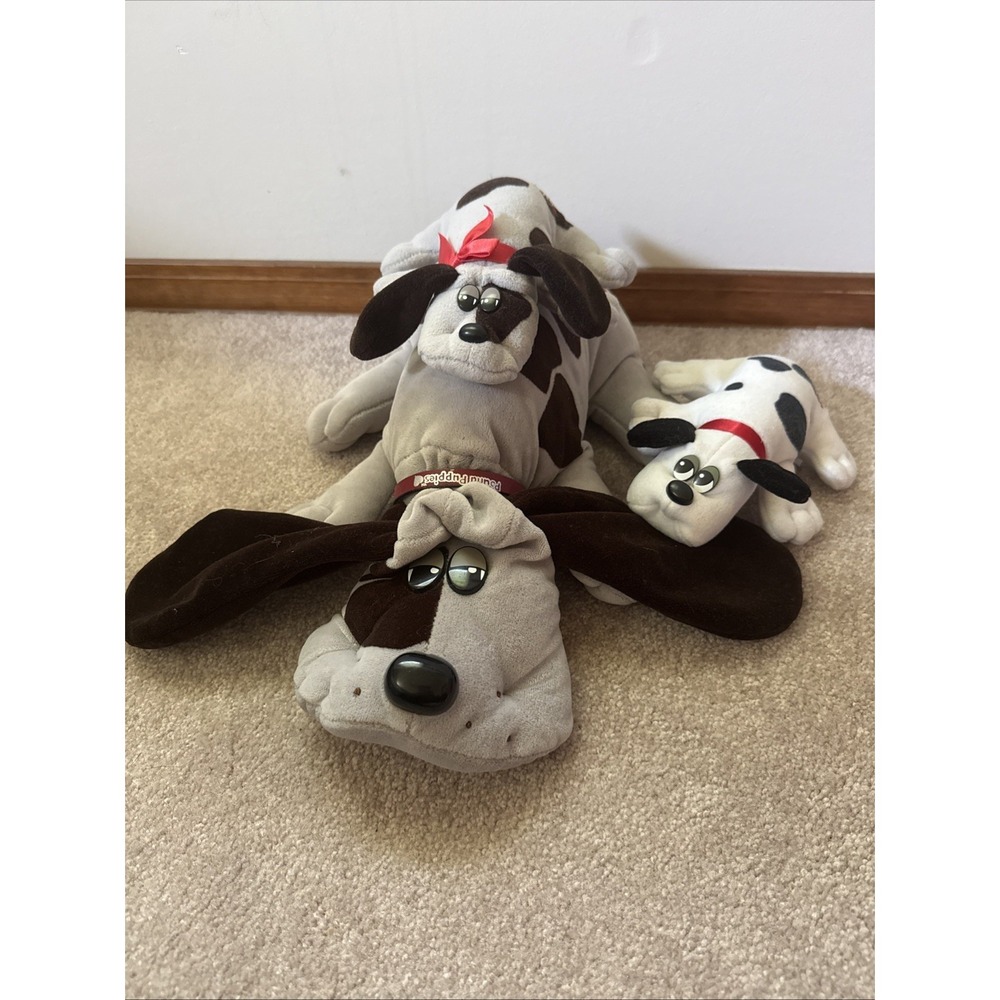 Vintage 1985 1986 Tonka Pound Puppies Large & Small‎ Plush Grey White EUC